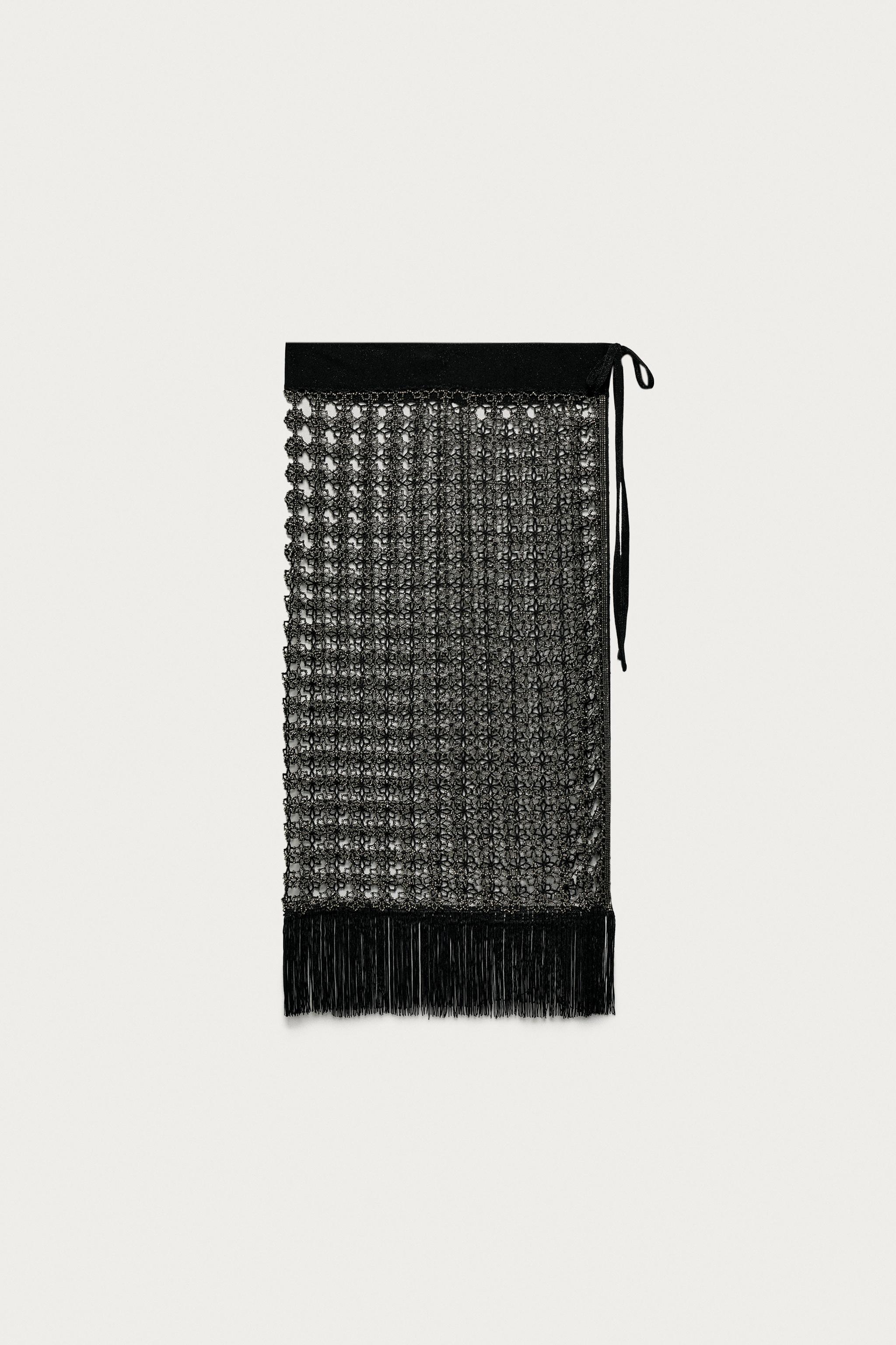 MARISA BERENSON X ZARA BEADED FRINGED OPENWORK PAREO